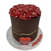 RED ROSETTE HEART OCCASION CAKE