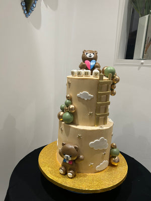 TEDDY AND CLOUDS BABY SHOWER CAKE
