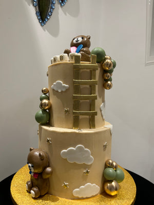 TEDDY AND CLOUDS BABY SHOWER CAKE