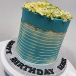WHITE ROSETTE BLUE OCCASION CAKE