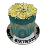 WHITE ROSETTE BLUE OCCASION CAKE