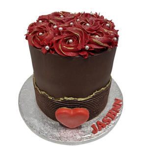 RED ROSETTE HEART OCCASION CAKE