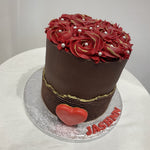 RED ROSETTE HEART OCCASION CAKE