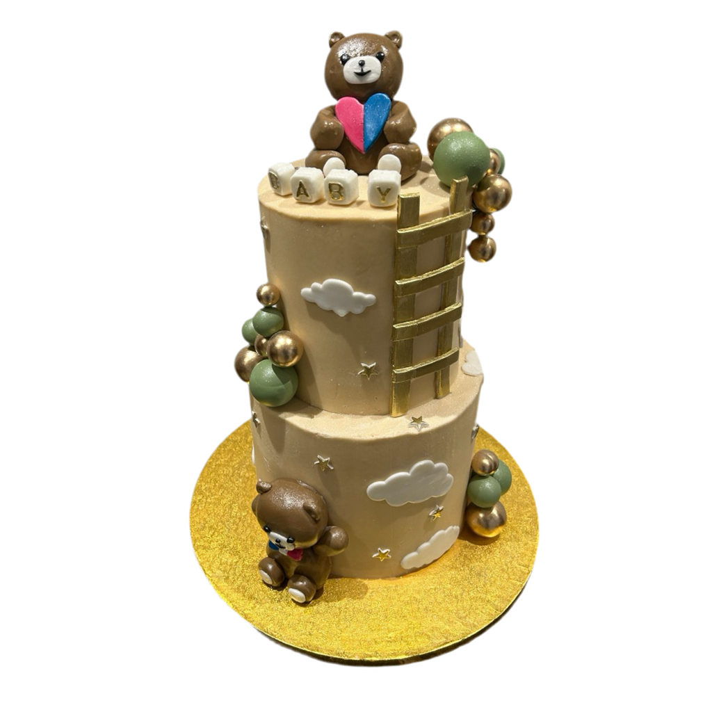TEDDY AND CLOUDS BABY SHOWER CAKE