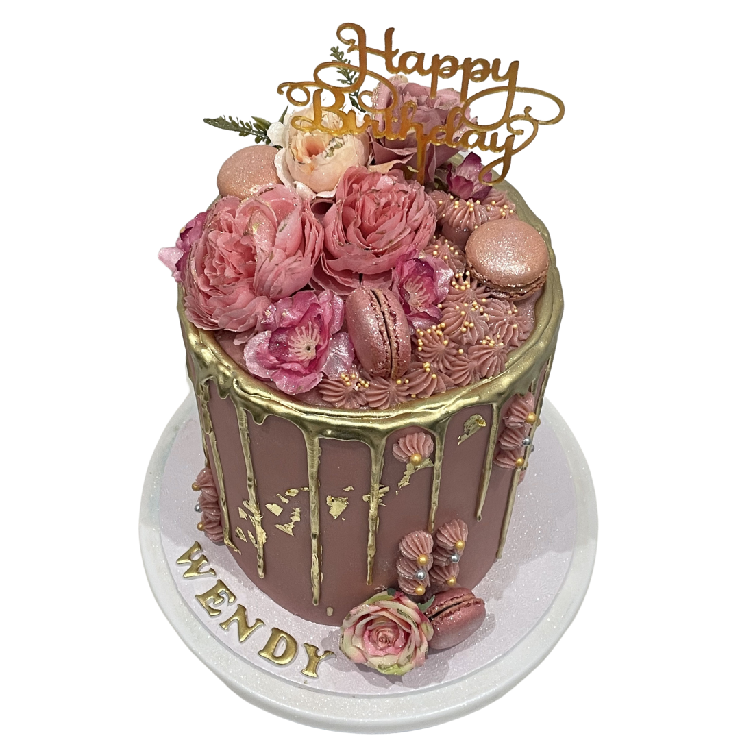 GOLD DRIP PINK KISS CAKE