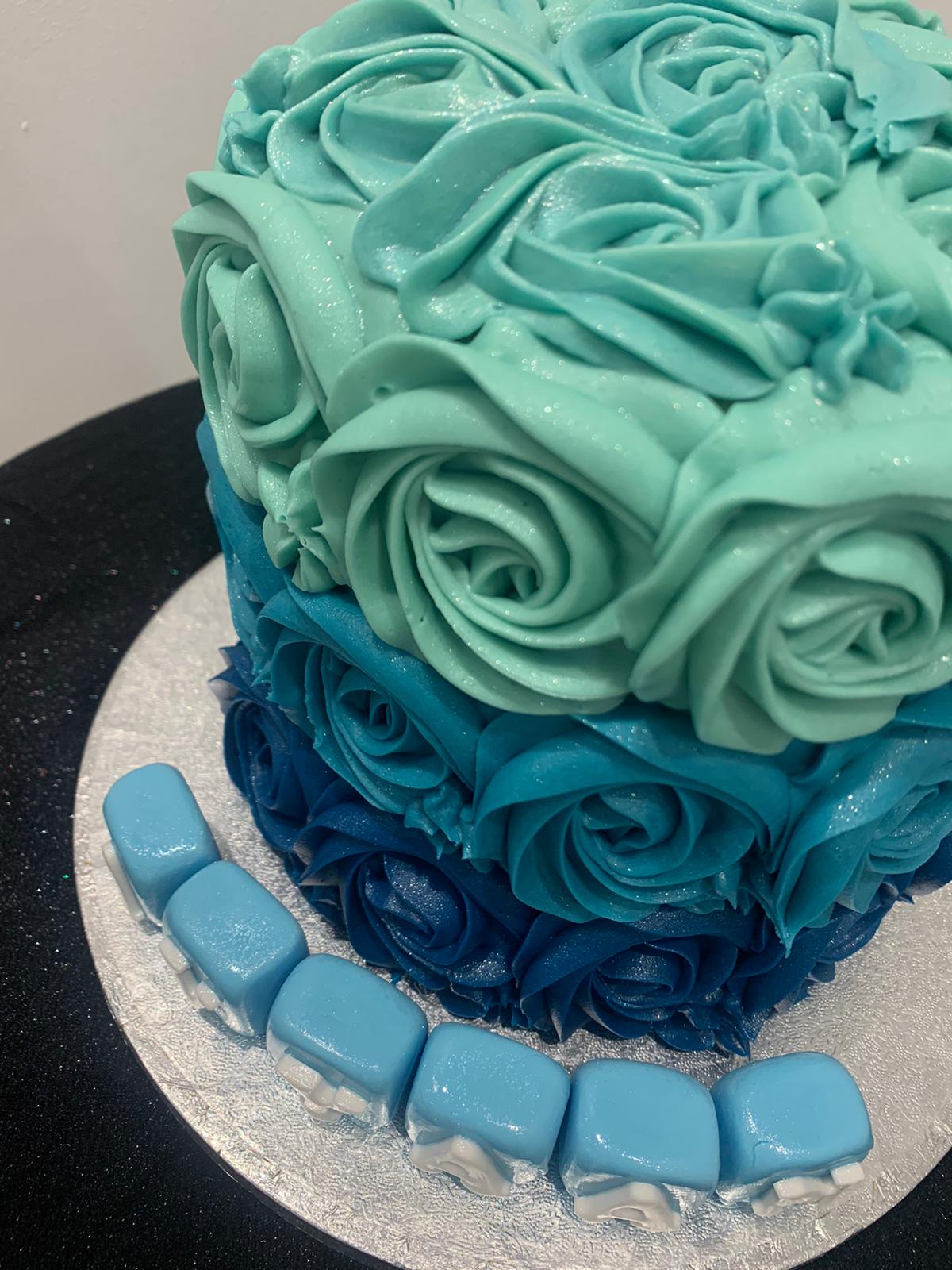 BLUE BLOCKS ROSETTE CAKE