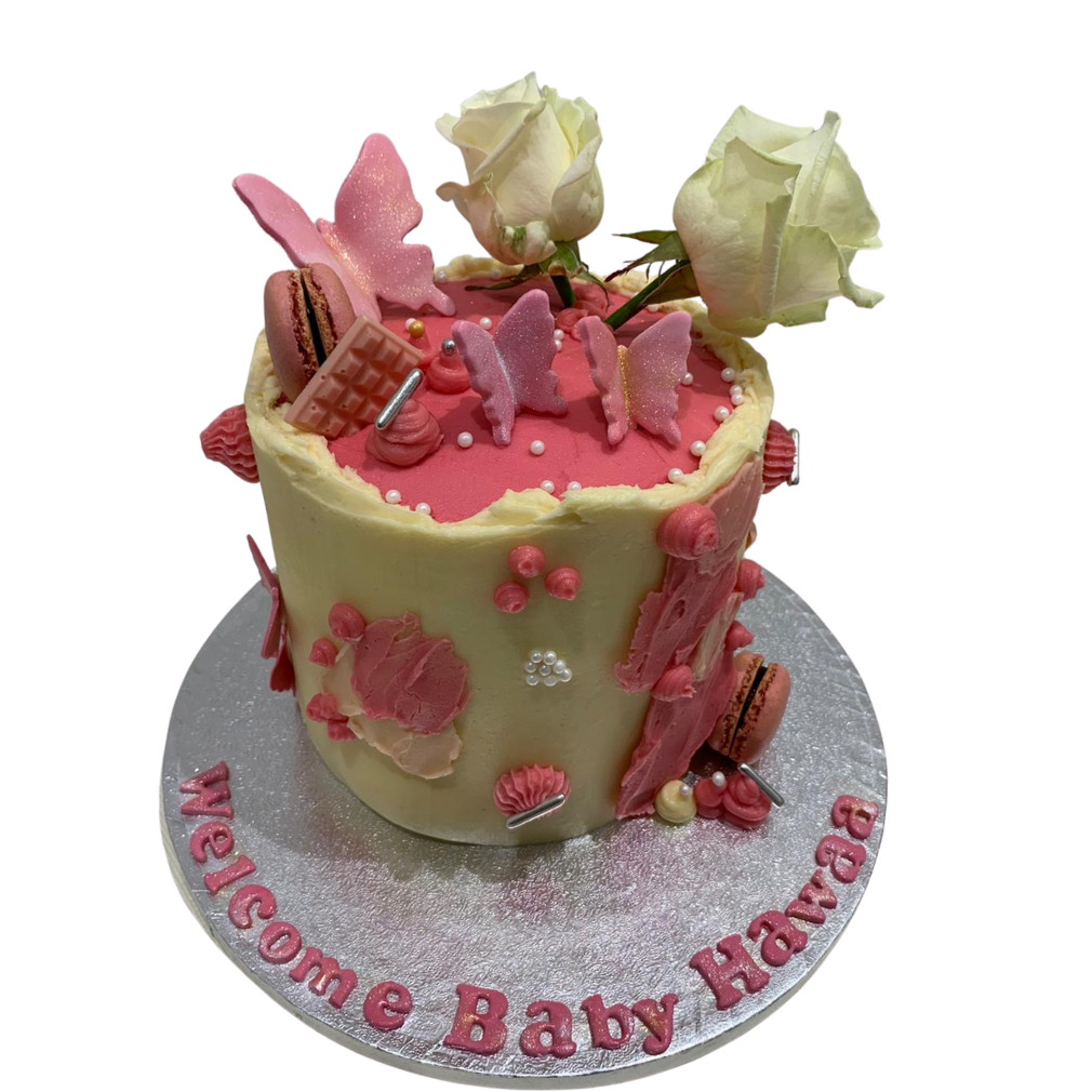 PINK BUTTERFLY & ROSE CAKE