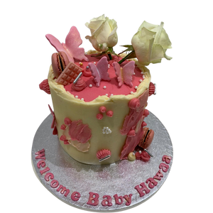 PINK BUTTERFLY & ROSE CAKE