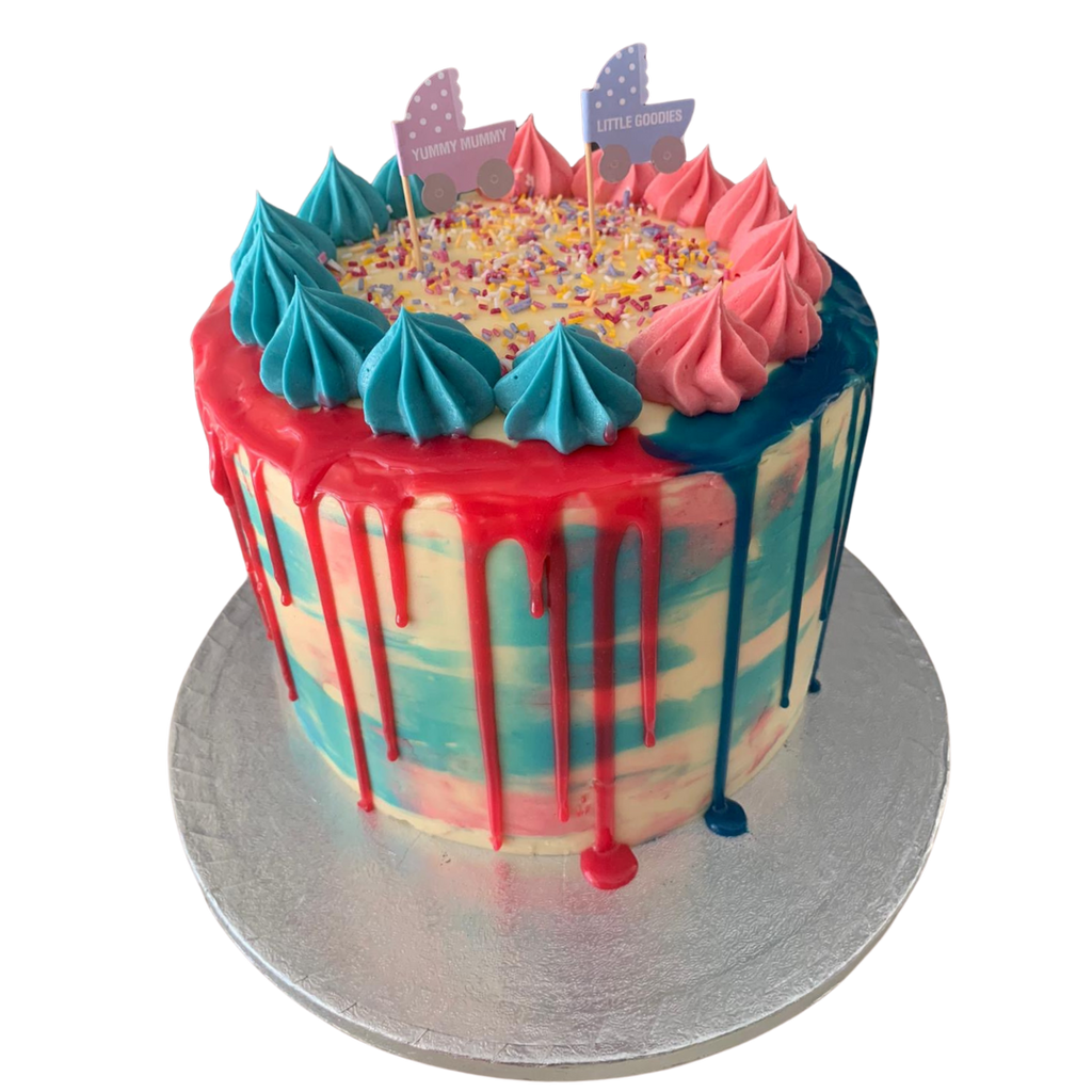 GENDER REVEAL DRIP CAKE