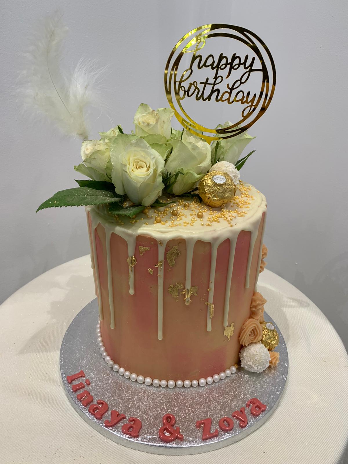 PEACHY FEATHER WHITE DRIP CAKE