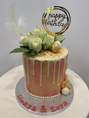 PEACHY FEATHER WHITE DRIP CAKE