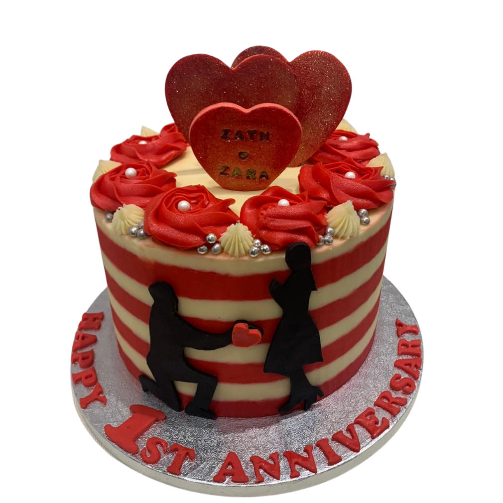 RED STRIPE AND ROSE CAKE