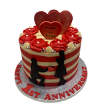 RED STRIPE AND ROSE CAKE
