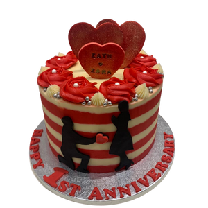 RED STRIPE AND ROSE CAKE