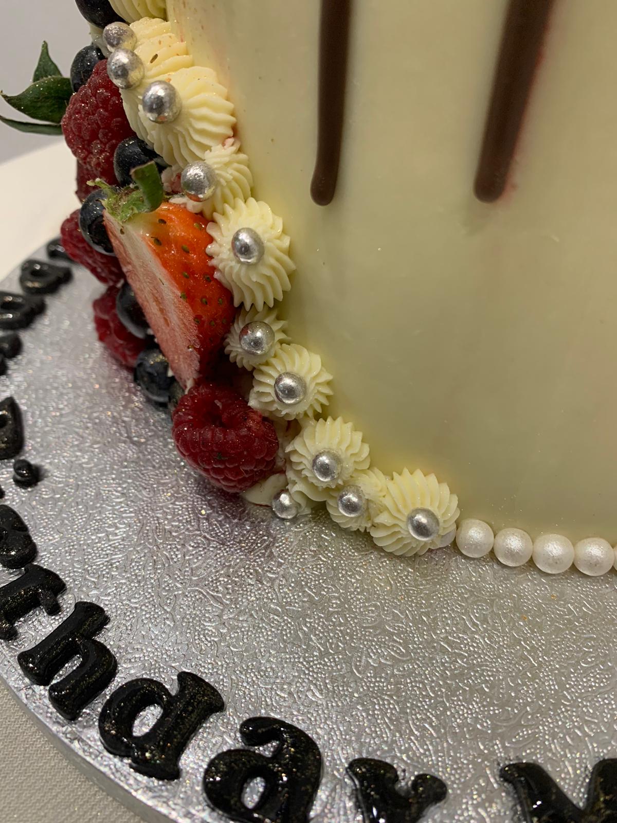 FRESH FRUIT BERRIES CHOC DRIP CAKE