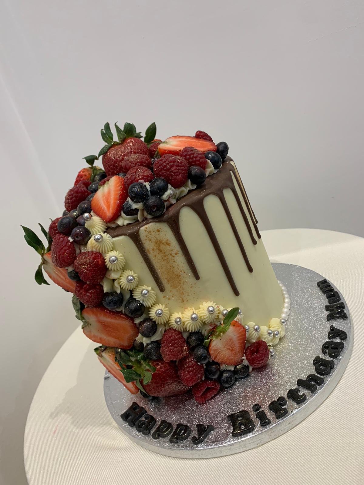 FRESH FRUIT BERRIES CHOC DRIP CAKE