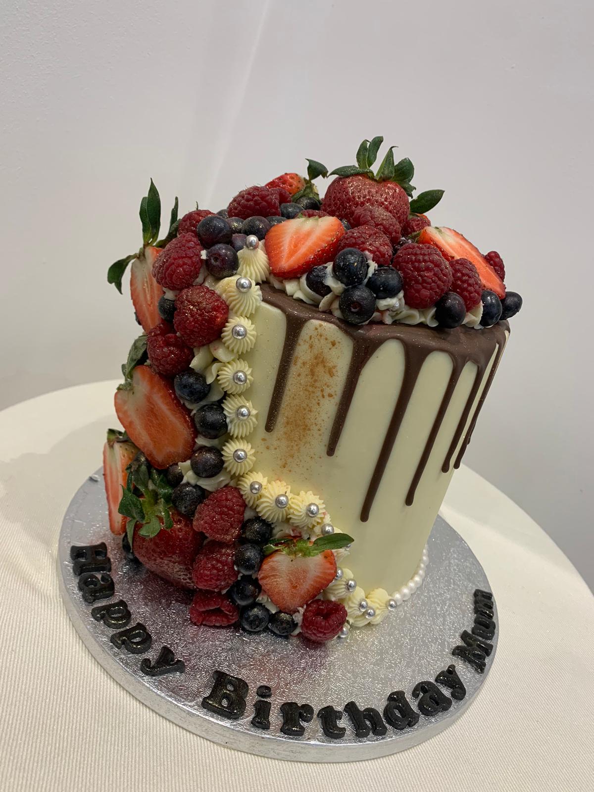 FRESH FRUIT BERRIES CHOC DRIP CAKE