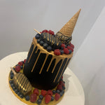 CAKESICLES & CONE - GOLD DRIP CAKE WTH BERRIES
