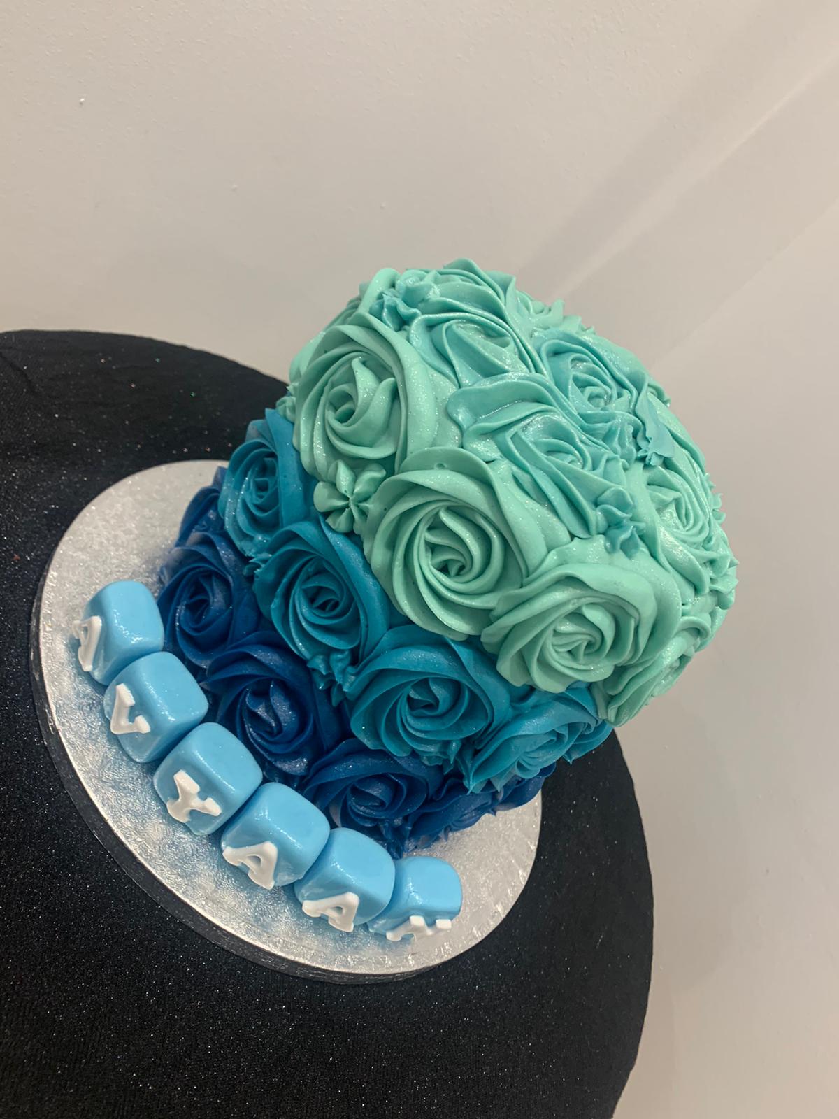 BLUE BLOCKS ROSETTE CAKE