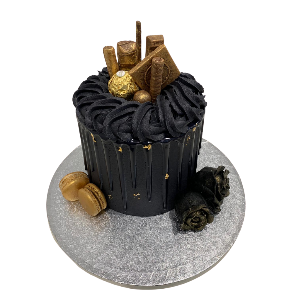 BLACK DRIP WITH ROSES CAKE