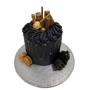 BLACK DRIP WITH ROSES CAKE