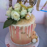 PEACHY FEATHER WHITE DRIP CAKE