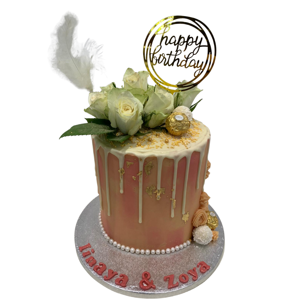 PEACHY FEATHER WHITE DRIP CAKE