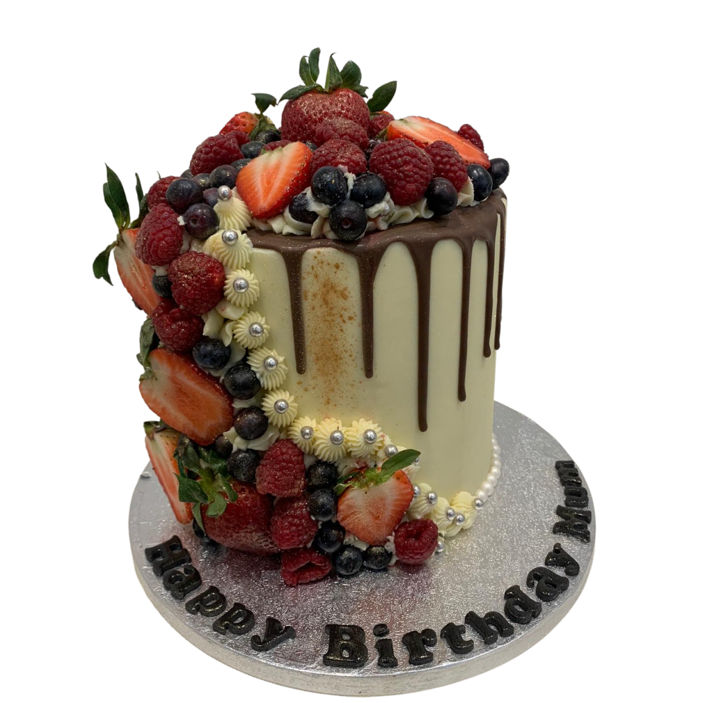 FRESH FRUIT BERRIES CHOC DRIP CAKE