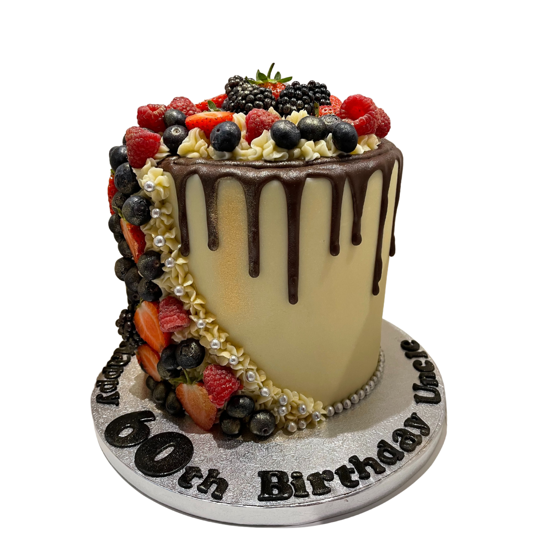 FRESH FRUIT BERRIES CHOC DRIP CAKE