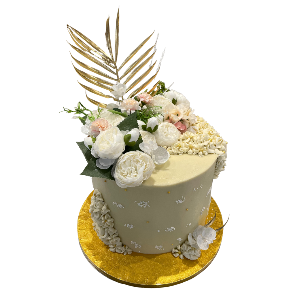 GOLD LEAF & FLOWER TOP CAKE