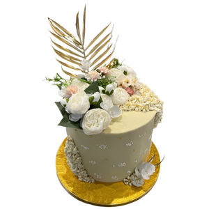 GOLD LEAF & FLOWER TOP CAKE