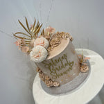 GOLD FLAMINGO CELEBERATION CAKE