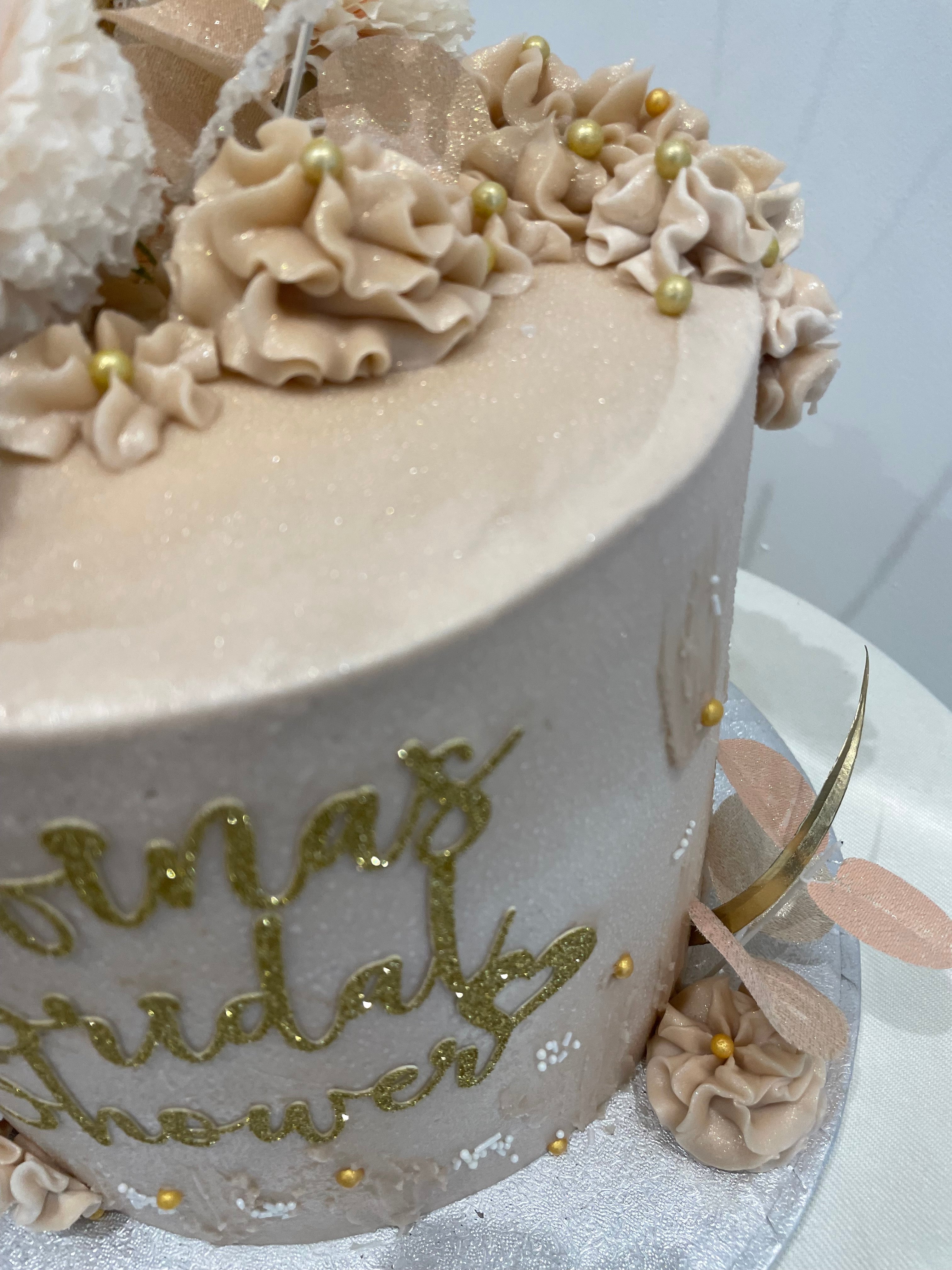 GOLD FLAMINGO CELEBERATION CAKE
