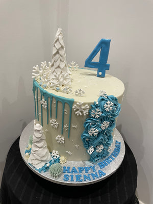 SNOWFLAKE ROSETTE DRIP CAKE