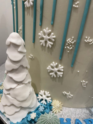 SNOWFLAKE ROSETTE DRIP CAKE
