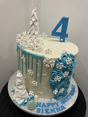 SNOWFLAKE ROSETTE DRIP CAKE