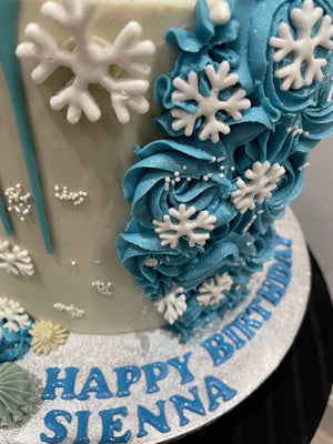 SNOWFLAKE ROSETTE DRIP CAKE