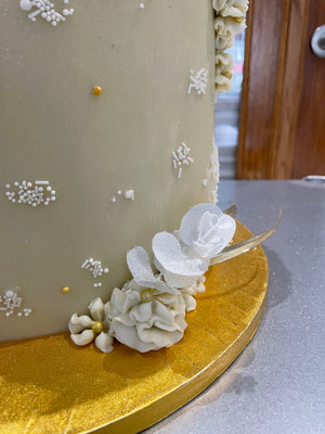 GOLD LEAF & FLOWER TOP CAKE