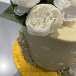 GOLD LEAF & FLOWER TOP CAKE