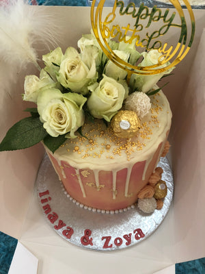 PEACHY FEATHER WHITE DRIP CAKE