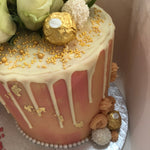 PEACHY FEATHER WHITE DRIP CAKE