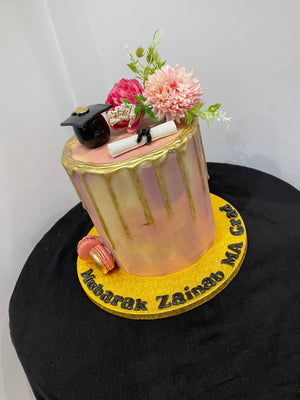 LILAC GOLD DRIP GRADUATION CAKE
