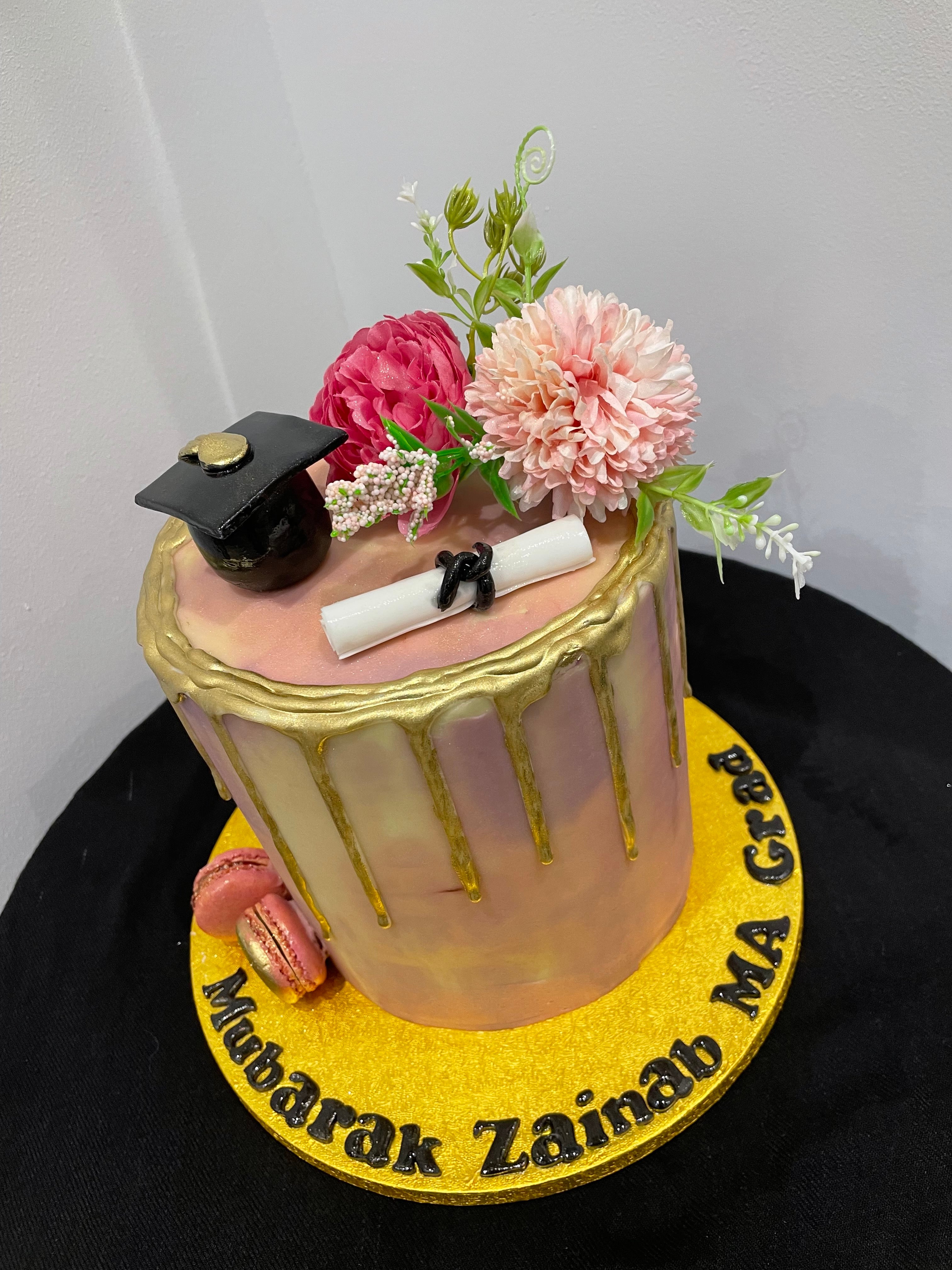 LILAC GOLD DRIP GRADUATION CAKE