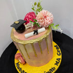 LILAC GOLD DRIP GRADUATION CAKE