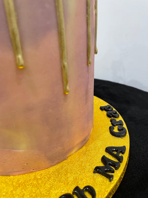 LILAC GOLD DRIP GRADUATION CAKE
