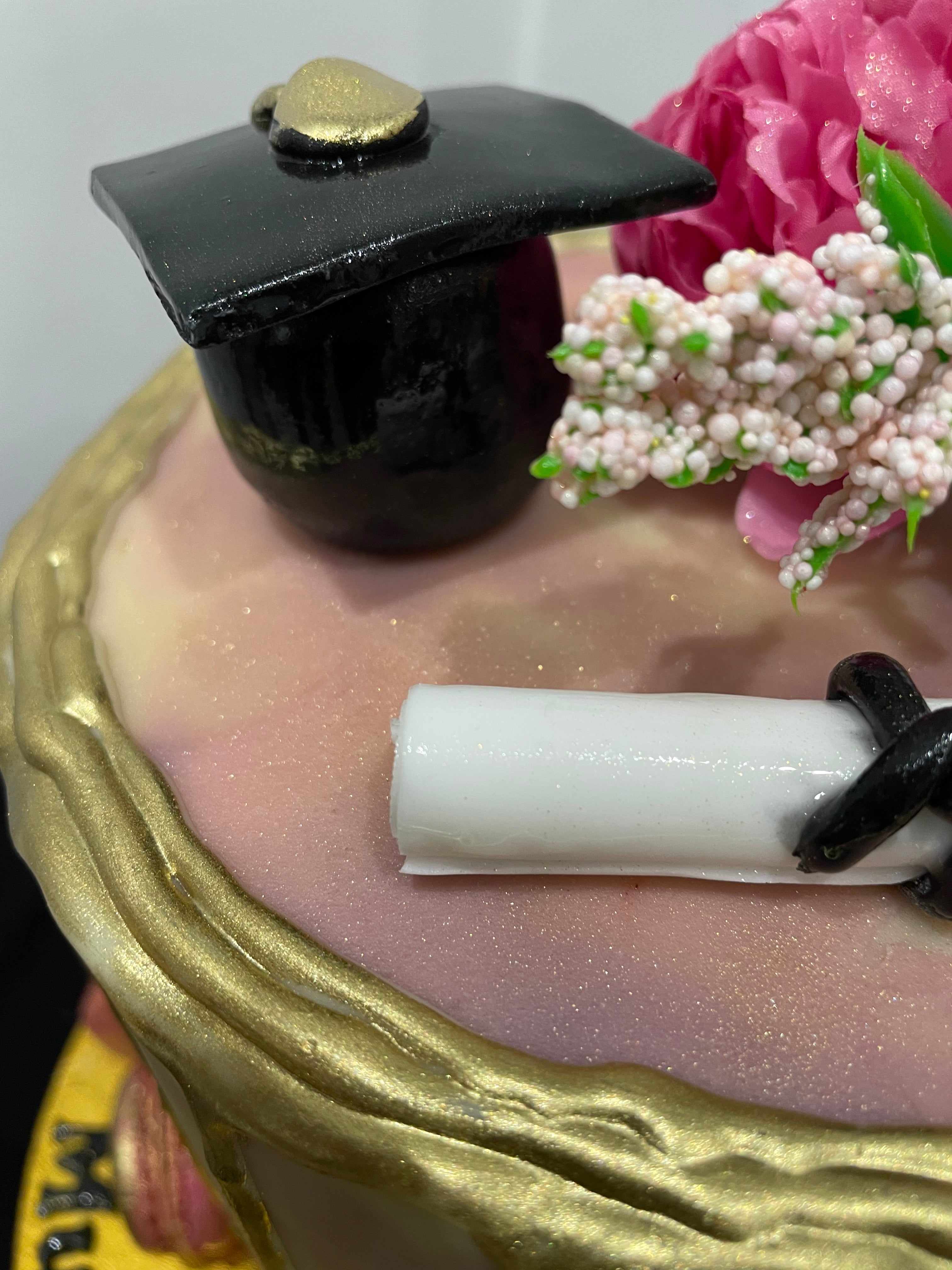 LILAC GOLD DRIP GRADUATION CAKE
