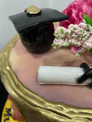 LILAC GOLD DRIP GRADUATION CAKE