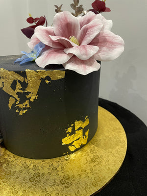 BLACK AND GOLDLEAF OCCASION CAKE