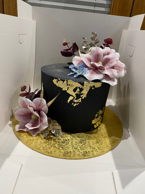 BLACK AND GOLDLEAF OCCASION CAKE