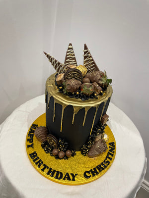 CHOCOLATE SHARD GOLD DRIP BLACK CAKE